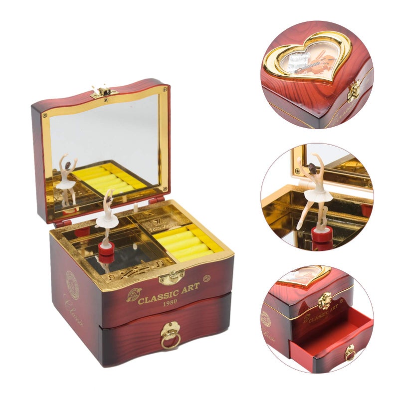 LVOERTUIG Musical Jewellery Box with Classic Rotating Ballerina Dancer Music Box Necklace Ring Storage Organizer with Mirror for Women Girls Brithday - Image 3